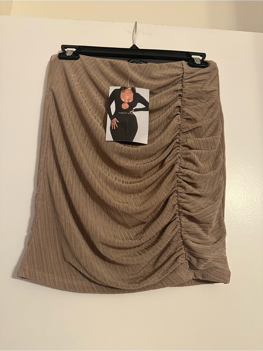 Naked Wardrobe Brown Cinched Rushed Mini Skirt